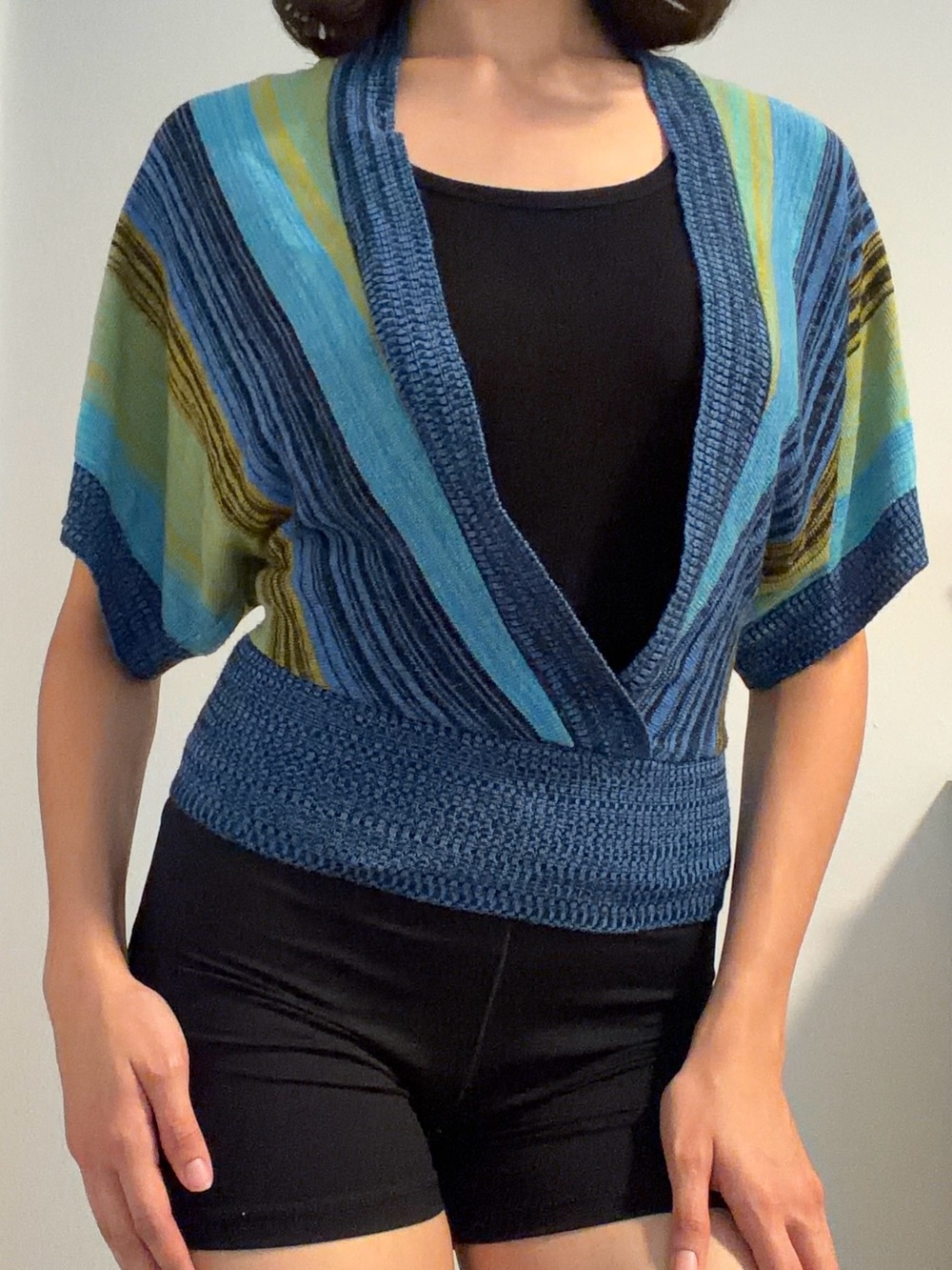 Absolutely Blue and Teal Striped V-Neck Sweater